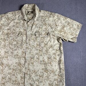 Y2K Ezekiel Mens Beige Short Sleeve Camo Button‎ Up Shirt Vintage Size Medium